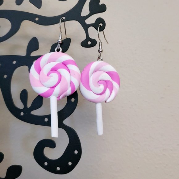 Pink Swirl Lollipop Earrings - Picture 1 of 5